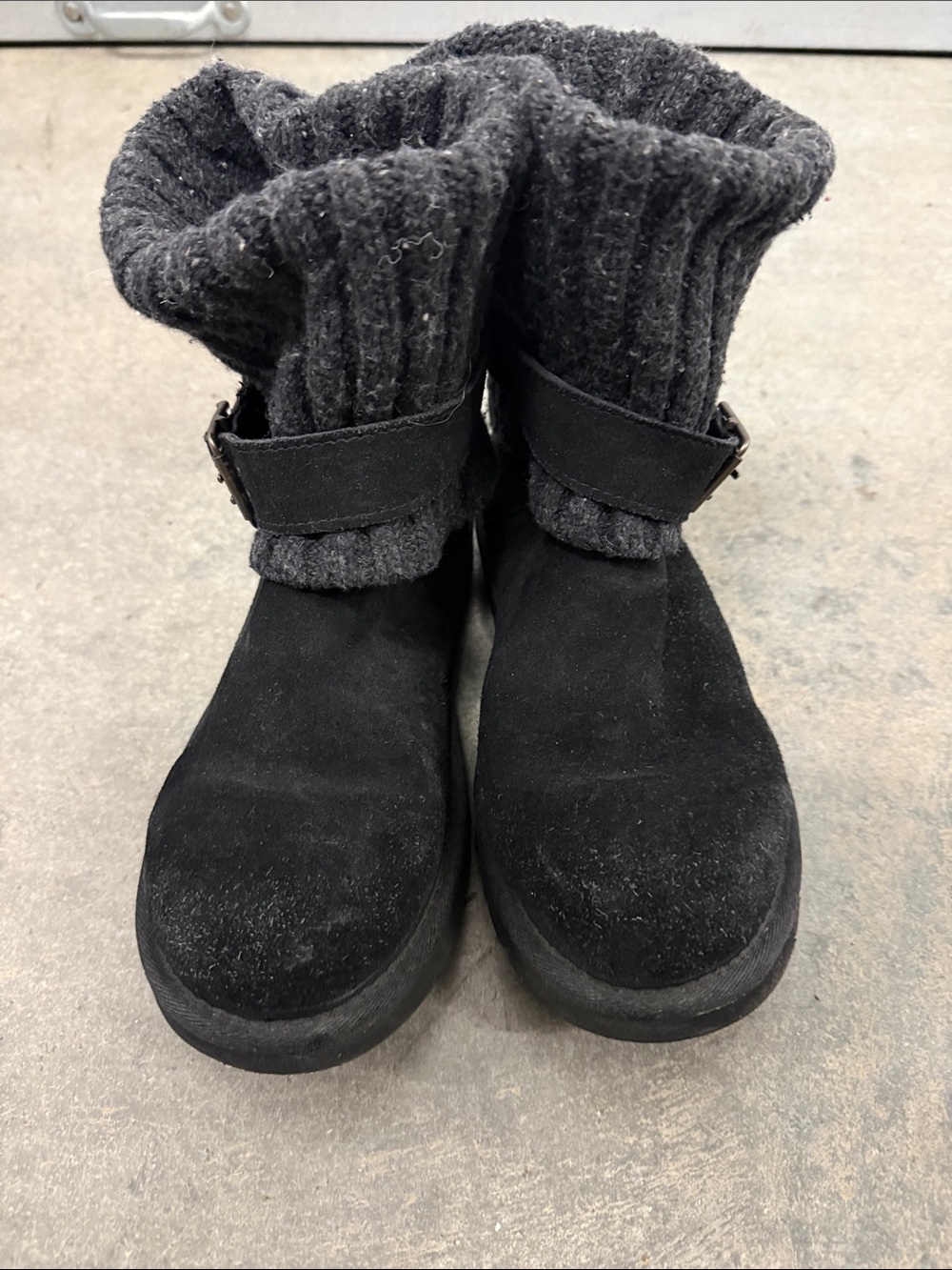UGG Black Suede Knit Cuff Ankle Boots